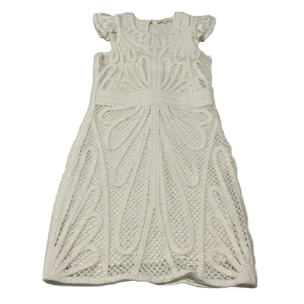 Maje Renaldi Sheath Mini Dress Ivory Cream White Crochet Women's Size 2‎